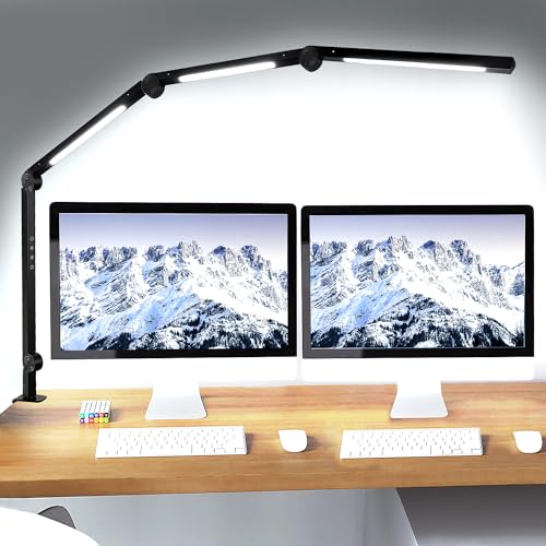 LED Desk Lamp with Clamp & Flexible Arm - 3 Light Sources, 4 Color Modes & 5 Brightness Levels, Eye-Caring Table Light with Memory Function - color: Black-4j3D