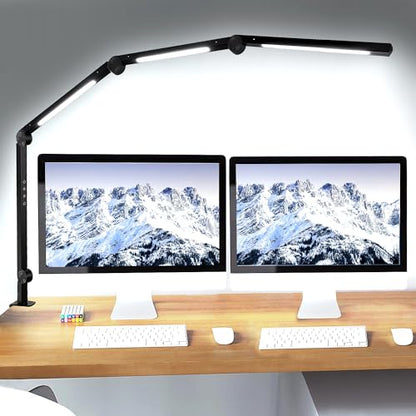 LED Desk Lamp with Clamp & Flexible Arm - 3 Light Sources, 4 Color Modes & 5 Brightness Levels, Eye-Caring Table Light with Memory Function - color: Black-4j3D