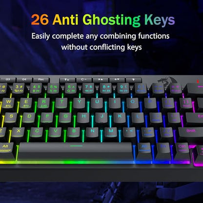 Redragon Wireless Gaming Keyboard, RGB Backlit, Portable 60% Design, Black | Bluetooth/2.4GHz/USB-C Wired, Mini Quiet Macro Membrane Keyboard, Rechargeable 4000mAh Battery, Anti-Ghosting for Win/MAC - color: Black