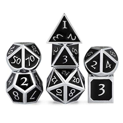 HEIMDALLR Metal D&D Dice Set 7 pcs - Dice Box & Velvet Dice Bag; Metal DND Dice Set D&D (Dungeons and Dragons) w D20 - Blacksmith Craft Dice (Darkstar) - color: 08 Darkstar
