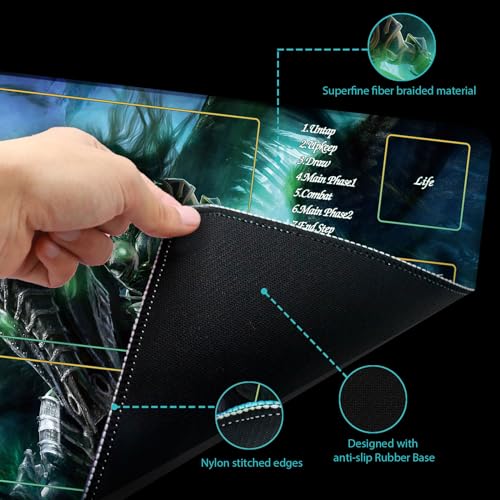 MTG Playmat with Storage Tube & 7-Dice Set - Waterproof TCG Playmat with Stitched Edges, Non-Slip Rubber Card Game Mat (24"x14") (playmat with Zones, 2-A Hero on a Horse) - color: 2-a Hero on a Horse, style: playmat with zones