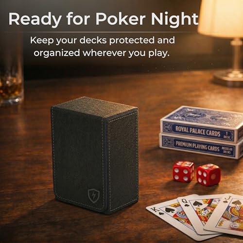 Double Decker Leather Poker Card Case - Holds Two Sets of Poker Size Cards - Premium Dual-Deck Holder with Stylish Design and Secure Closure (Black-Blue) - color: Black-Blue