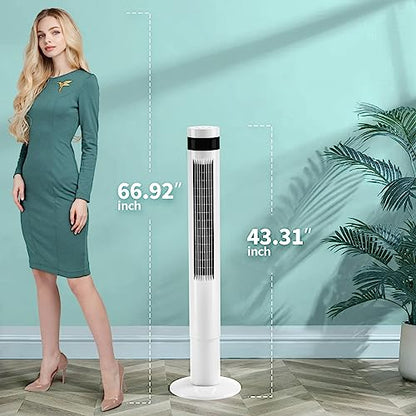 Antarctic Star Tower Fan Portable Electric Oscillating Fan Quiet Cooling Remote Control Standing Bladeless Floor Fans 3 Speeds Wind Modes Timer Bedroom Office (43 inch, White) | Quiet Cooling Remote Control Standing Bladeless Floor Fans 3 Speeds Wind Mode