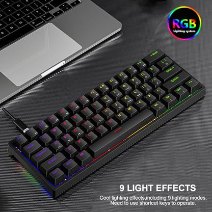 Waterproof Gaming Keyboard USB Wired Mechanical Keyboard | 60 Percent Keyboard for Computer Portable Light Up Keyboards RGB Backlit Keyboards Gaming Accessories Cool Stuff (61 Keys)