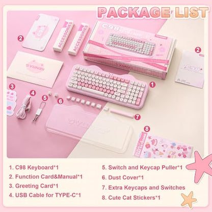 YUNZII C98 Cute Cake Wireless Mechanical Keyboard(Pink, Candy Switch) | 99 Keys with Number Pad, Hot Swap, PBT MOA Keycaps, BT5.0/2.4G/USB-C, Gasket Mount, Custom RGB Backlit for Win/Mac - color: Pink, size: Candy Linear Switch