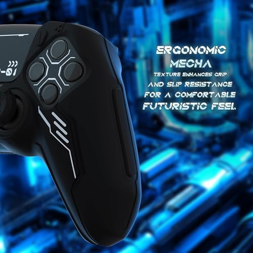 PlayVital Mecha Edition Silicone Cover Compatible with ps5 Controller with 2 Joystick Caps and 6 Stickers, Shockproof Non-Slip Grip Protector Accessories, Fits for ps5 Charging Station - Black - color: Black
