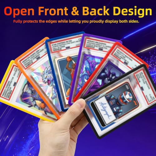 neotidy PSA Slab Guard, PSA Slab Protector for Graded Cards, 6 Pack Silicone Slab Bumper Guard, Edge Protector Frame for PSA Graded Card Cases, Black Blue Yellow Orange Red Purple