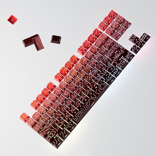 133 Aesthetic Topographic PBT Keycaps, No Tearing, Never Fade & Non-Slip, Modern RGB Backlit Red-to-Black Gradient Keycaps for Mechanical Keyboard - Ergonomic (Doubleshot, Fit for All MX Layout) - color: Black Red Gradient