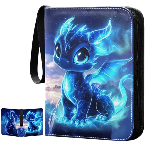 Blue Dragon Galaxy Card Binder, 4 Pocket Trading Card Holder with 50 Removable Sleeves, Zipper Card Binder Fits 400 Cards, Collection Card Storage Case Album Book Gifts - color: Blue Dragon
