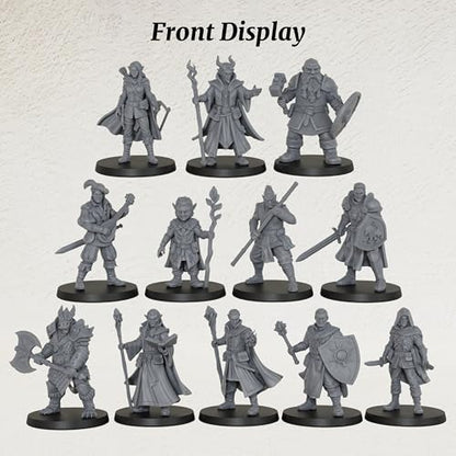 AUSPDICE 25mm DND Minis Figurine for Dungeon Masters & RPG Gift AS990 | Unpainted Ultimate 12 Pcs Heroic Adventurer Party -1:64 Scale Multi-Class TTRPG Human Miniatures Tabletop Gaming Miniatures