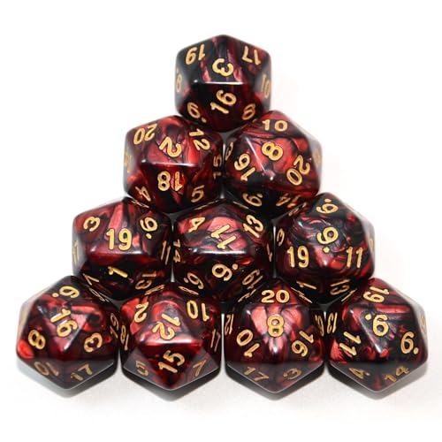 SmartDealsPro 10-Pack 20 Sided Dice D20 Polyhedral Dice for DND RPG MTG Table Game (Black-Red) - color: Black-red