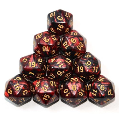 SmartDealsPro 10-Pack 20 Sided Dice D20 Polyhedral Dice for DND RPG MTG Table Game (Black-Red) - color: Black-red