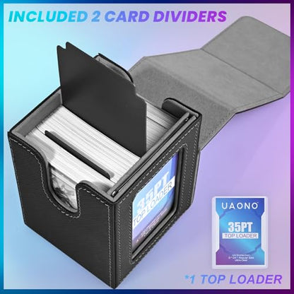 UAONO Card Deck Box for MTG Commander, Fits 100 Double-Sleeved Cards | Independent Commander Display, Magnetic Deck Case for Magic the Gathering TCG, 2 Dividers & 1 Top Loader (Black) - color: A-Black