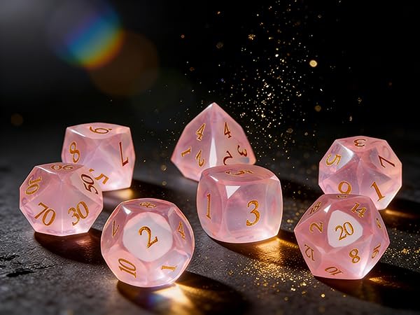 Pink Opal Diamond Cut Dice Set | 7 Piece for D&D, RPG & Tabletop Games | Durable with Premium Gift Box - color: Zs-f