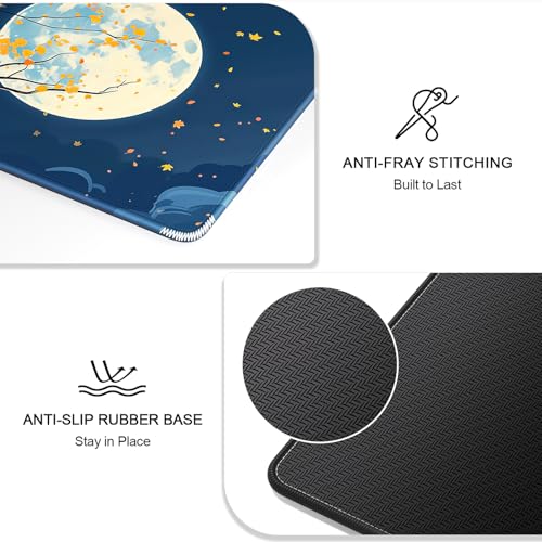 Auhoahsil Large Gaming Mouse Pad, Nature Theme XXL 35.4 x 15.7 in Desk Pad Stitched Non-Slip Rubber Long Computer Mousepad Thin Extended Full Size Desk Mat for Desktop Laptop Wireless Mice, Maple - color: 29 Maple Moon, size: 35.5L x 15.7W inches