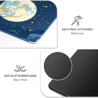 Auhoahsil Large Gaming Mouse Pad, Nature Theme XXL 35.4 x 15.7 in Desk Pad Stitched Non-Slip Rubber Long Computer Mousepad Thin Extended Full Size Desk Mat for Desktop Laptop Wireless Mice, Maple - color: 29 Maple Moon, size: 35.5L x 15.7W inches