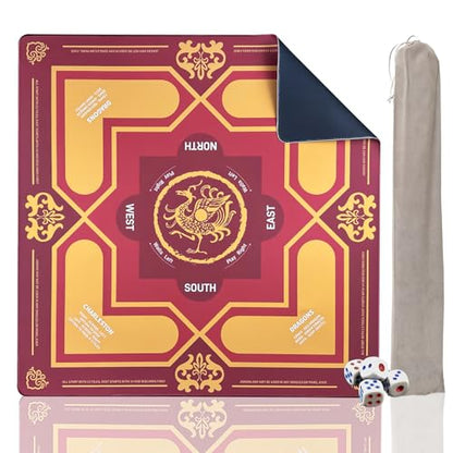 Mahjong Mat 31.5" x 31.5" Non-Slip Noise-Reducing American Mah Jongg Table Mat with Carry Bag, Waterproof Gaming Surface for Poker, Card, Dominoes, Board & Tile Games - color: Vermilion Phoenix