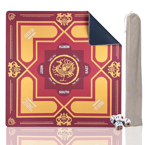 Mahjong Mat 31.5" x 31.5" Non-Slip Noise-Reducing American Mah Jongg Table Mat with Carry Bag, Waterproof Gaming Surface for Poker, Card, Dominoes, Board & Tile Games - color: Vermilion Phoenix