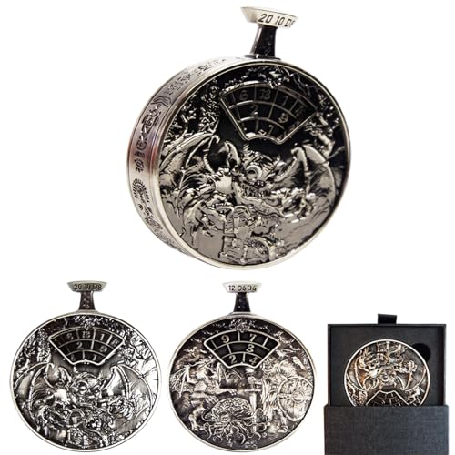 DND Dice Roller D4-D20 Metal Pocket Watch 3D Dragon Art Silver | All-in-one dnd spinner dice. metal pocket watch design.press to roll. zinc alloy metal. mtg ttrpg gifts - color: Dice Roller-silver