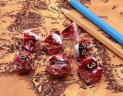 DND Dice Set Red Mix White Dice for Dungeon and Dragons D&D MTG 7-Die RPG Polyhedral Dice - color: Red Mixed White