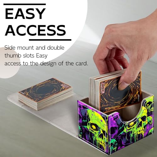 Trading Card Storage Box, Holds 100+ for MTG Cards, Premium PU Leather with Magnetic Closure, Dripping Neon Skulls Durable Deck Box for Magic the Gathering, Trading Card Games - color: Dripping Neon Skulls