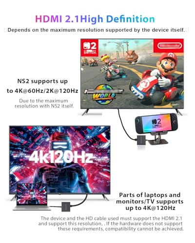 Switch 2 Dock HDMI2.1 Upgraded V22 for Nintendo Switch 2 Compatible with the Latest firmware V22+/Plug&Play/Usbc to HDMI Adapter 4k120Hz for Laptop/MacBook (Black Plug & Play) - color: Black plug & play