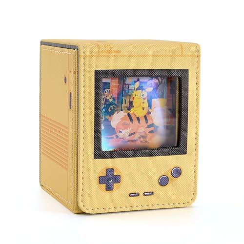 Venssu Retro Gaming Console Appearance Deck Box for MTG Commander (Yellow) | Holds 120 Single/100 Double-Sleeved Cards, Fit MTG/PTCG/OPTCG Cards, Strong Magnet, PU Leather, With 2 Dividers - color: Yellow