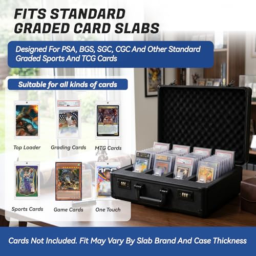 4-Row Graded Card Storage Box with Coded Lock | Spring-Loaded Pushers | Removable EVA Boards | For PSA BGS SGC CGC Slabs - size: 4 Raw