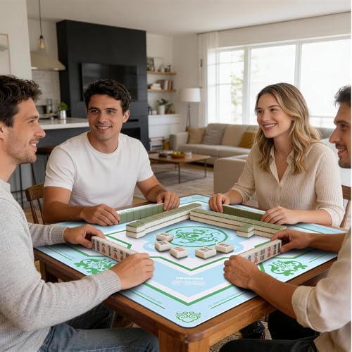 Mahjong Mat 31.5 * 31.5 Inch Non-Slip Noise Reduction, American Mahjong Mat for Table with Bag, Waterproof Surface Mah Jongg Mats for Poker, Card, Dominoes, Board & Tile Games - color: Azure Dragon