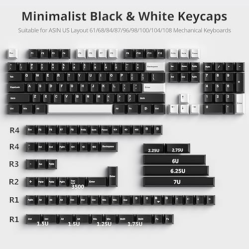GTSP 168-keys PBT Keycaps Cherry Profile 75 Percent with 6U 7U Spacebar for US Layout Cherry MX Switch Mechanical Gaming Keyboard (WOB) - color: WOB