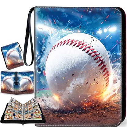 Baseball Card Binder with Sleeves, 9-Pocket Portable Card Protectors Album Holder Book with Zipper, Fits 900 Cards with 50 Removable Sleeves, Baseball Cards Display Storage Carrying Case -XS - color: Bangqiu-XS-900 cards