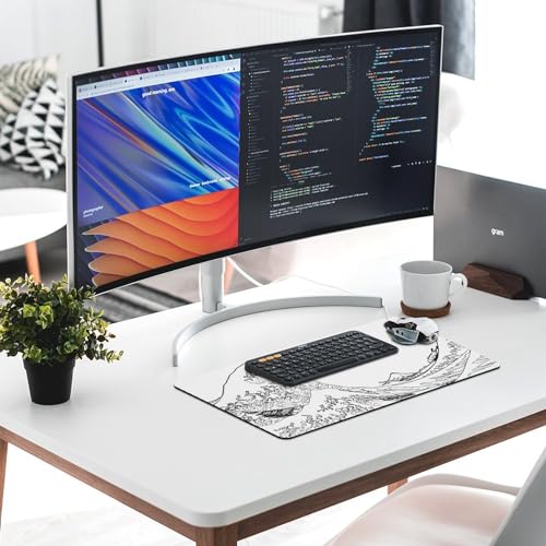 Gaming Mouse Pad, Great Wave Outline Black and White Mouse Pad 11.8x23.6 Inch Large Extended Computer Mouse Mat Keyboard Full Desk Mousepad for Gaming, Office, Home - color: style-3, size: 11.8 x23.6-Inch