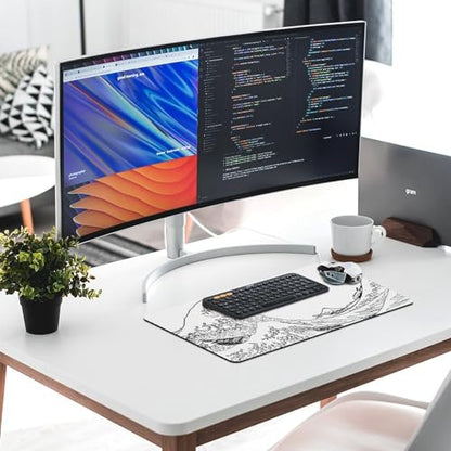 Gaming Mouse Pad, Great Wave Outline Black and White Mouse Pad 11.8x23.6 Inch Large Extended Computer Mouse Mat Keyboard Full Desk Mousepad for Gaming, Office, Home - color: style-3, size: 11.8 x23.6-Inch