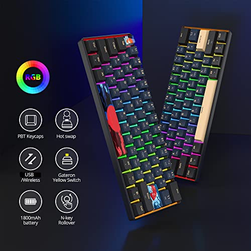 surmen GT61 60% Mechanical Gaming Keyboard 60 Percent RGB Hot-Swappable Wireless Compact Mini Keyboards Bluetooth 5.0 Keyboard Programmable/N-Key Rollover (Yellow, Blue Samurai 61) - color: Blue samurai 61-Yellow Switch
