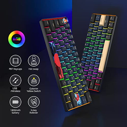 surmen GT61 60% Mechanical Gaming Keyboard 60 Percent RGB Hot-Swappable Wireless Compact Mini Keyboards Bluetooth 5.0 Keyboard Programmable/N-Key Rollover (Yellow, Blue Samurai 61) - color: Blue samurai 61-Yellow Switch