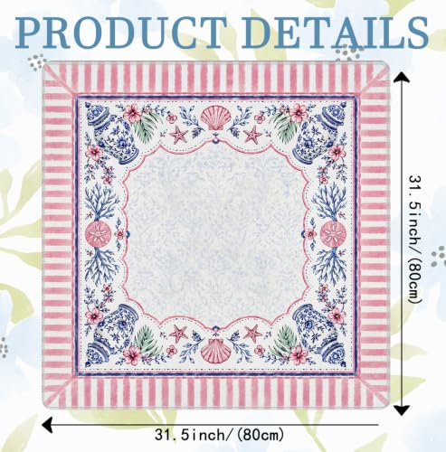 Blue Chinoiserie Coastal Beach Mahjong Mat 31.5x31.5 Inch | Preppy Pink Floral Coastal Starfish Non-Slip Noise Reduction Mah Jong Table Mat Cover Gifts for Mahjong Lovers Dominoes - color: Chinese-style Beach