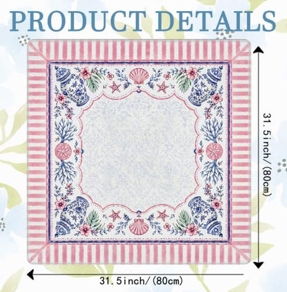 Blue Chinoiserie Coastal Beach Mahjong Mat 31.5x31.5 Inch | Preppy Pink Floral Coastal Starfish Non-Slip Noise Reduction Mah Jong Table Mat Cover Gifts for Mahjong Lovers Dominoes - color: Chinese-style Beach