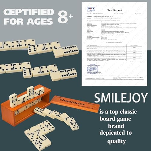 Smilejoy Dominos Set for Adults -Jumbo Size Dominoes Double Six Edition- Classic Board Games- Thick Size Double 6 Domino Set with Deluxe Brown Wood Box, 28 Tiles (2-4 Players) - style: Jumbo Size