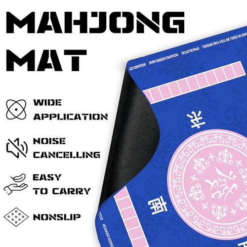Navy Blue Mahjong Mat (31.5X 31.5 in), Non-Slip Noise Reduction | Mahjong Table Mat for Table, Mah Jong Mat with Carrying Bag, Game Table Cover for Mahjongs Poker Dominoes, Christmas Gift - color: Patternedflower