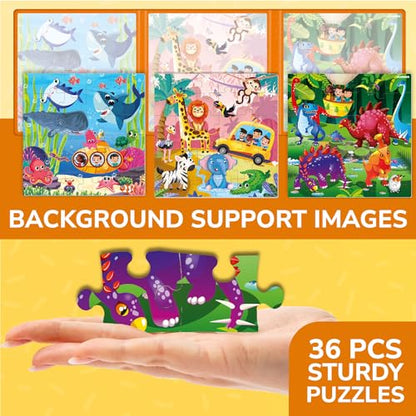 Magnetic Puzzles for Toddlers 3-5 - Kids Travel Toys for Boys and Girls | 36 Pieces Sudoku Toddler Puzzles Ages 2-4 – Animal Jungle Sea Travel Games for Kids 4-6 – Car Airplane Road Trip Games - color: 2. Jungle 36 Pcs