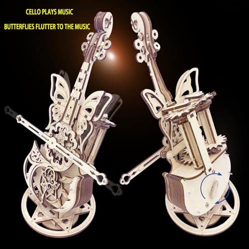 3D Puzzle Wooden Model Kits for Adults - DIY Cello Music Box Mechanical Jigsaw Puzzles Construction Craft Kits for Adult Age 14+ Years Old - style: Cello