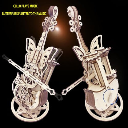 3D Puzzle Wooden Model Kits for Adults - DIY Cello Music Box Mechanical Jigsaw Puzzles Construction Craft Kits for Adult Age 14+ Years Old - style: Cello