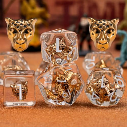 DND Resin Leopard Dice Set, D&D Polyhedral Dice for Dungeons and Dragons RPG, MTG Role Playing Games D and D Dice 7pcs-Set D20 D12 D10 D8 D6 D4 - color: Leopard