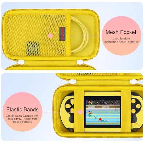 Elonbo Carrying Case for TEBIYOU/ WELLST·G/ TaddToy/ Beijue/ FAMILY POCKET/ CCTU/ X-JOYKIDS/ GREENCREEK/ Beico/ KAVOYI/ GuaiyeyeAP Handheld Game Console, Portable Electronic Gaming Player Bag, Yellow - color: Yellow