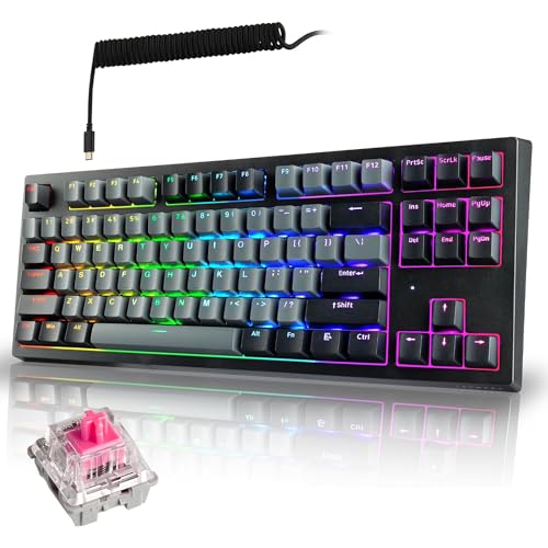 TECWARE Phantom+ Elite 87 Key RGB Mechanical Gaming Keyboard | 3 Mode Wireless Bluetooth 5.0 2.4GHz & USB C Wired | Hot Swappable 5 Pin | Double Shot PBT Keycaps | Wraith Pink Switch - Black - color: Pink Switch, size: Phantom+ Elite 87 | Black
