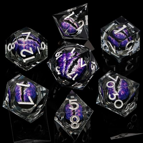 ARUOHHA DND Resin Dice Dragon Eye Dice Liquid Core Purple Sharp Edged Dice Set with Gift Box, Dungeons Polyhedral D and D Dice Set Compatible with D&D Role Playing Game D20 D12 D10 D8 D6 - color: Ly02-purple Black