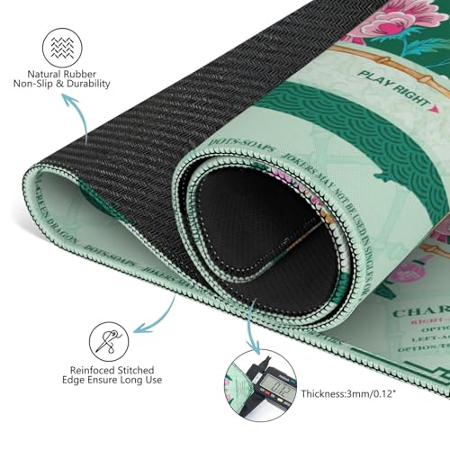 Mahjong Mat for Table with Carrying Bag & 3 Dice, Green Pink Floral 31.5"x31.5" Square Rubber Mahjong Table Cover, Non-Slip & Noise Reduction Gaming Mat for Mah Jongg, Poker, Dominoes & Tile Games - color: Green Pink