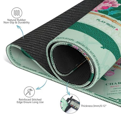 Mahjong Mat for Table with Carrying Bag & 3 Dice, Green Pink Floral 31.5"x31.5" Square Rubber Mahjong Table Cover, Non-Slip & Noise Reduction Gaming Mat for Mah Jongg, Poker, Dominoes & Tile Games - color: Green Pink