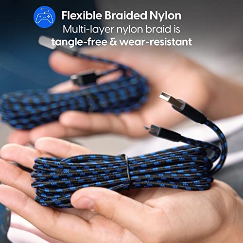 TalkWorks Long Controller Charging Cable for PlayStation 4-10-Foot Long Braided Micro USB Cord Charger Cord for PS4 Controller - Blue-Black, 2 Pack