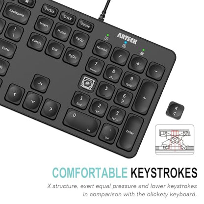 Arteck Backlit USB Wired Full Size Keyboard with Media Hotkey for PC and Laptop